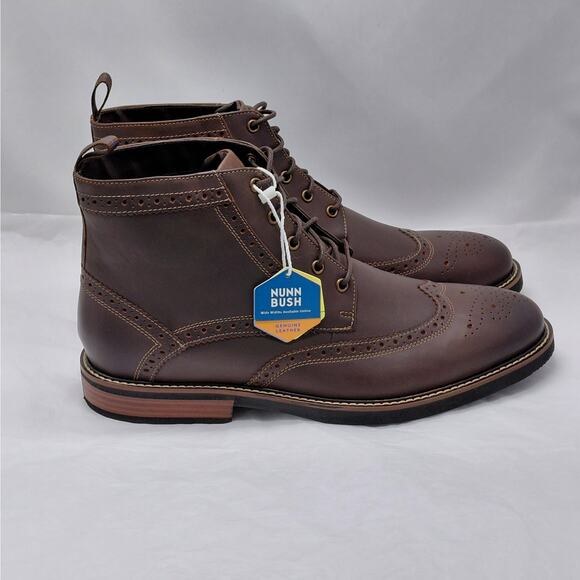 Nunn Bush Mens Chukka Boots Size 12M Brown Leather Wingtip Brogue Lace Up Shoes - Picture 1 of 12